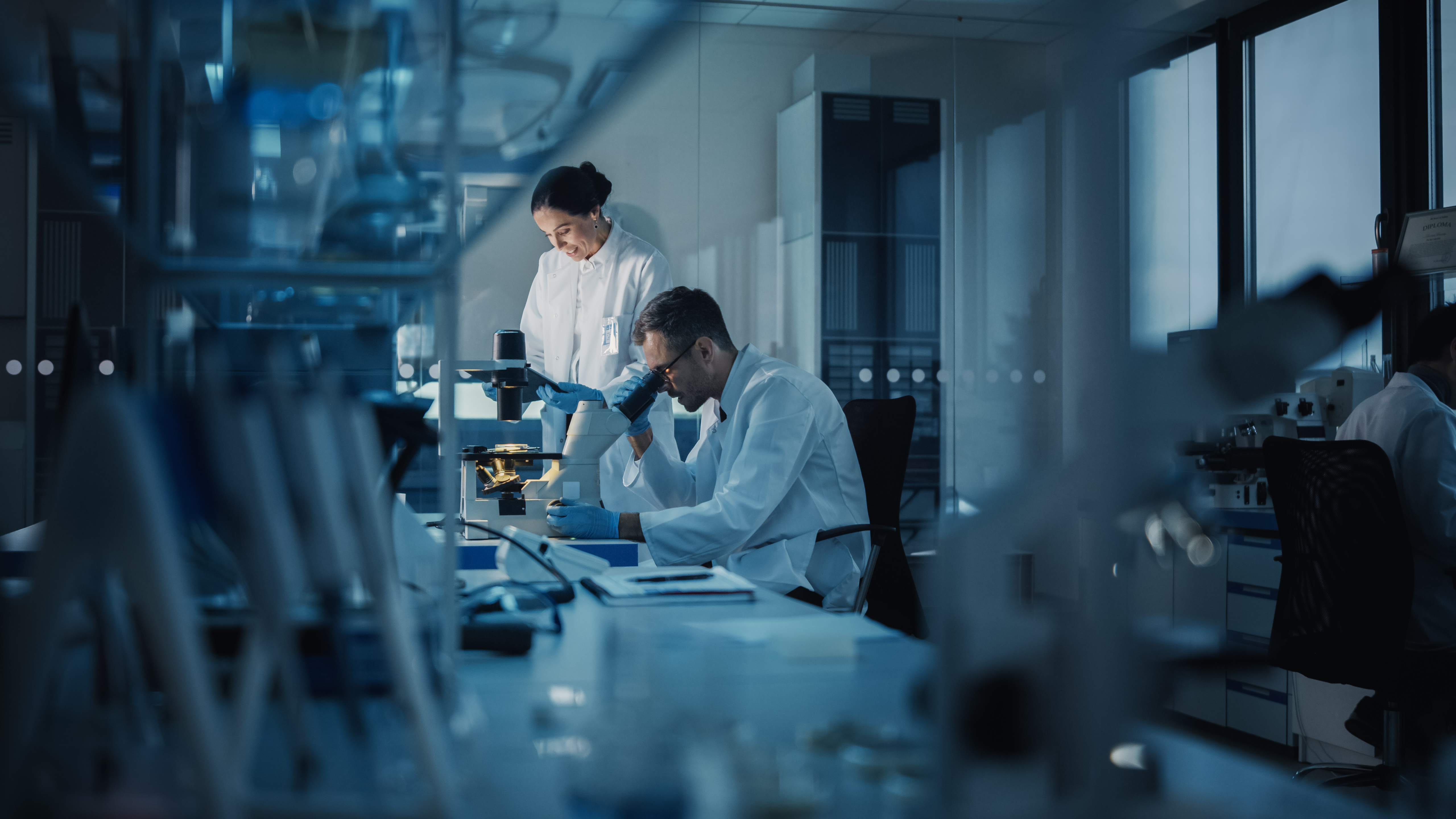 Researchers working in lab